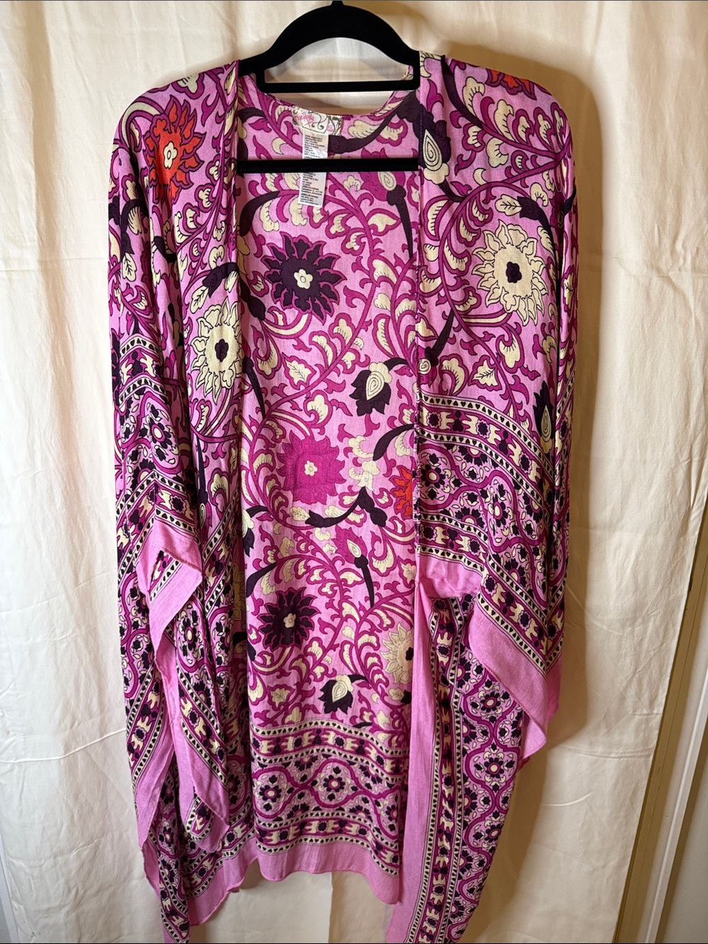 Free People Pink Floral Paisley Open Cape